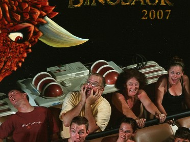 20070805b Burnham Trip Dan Jamie Visiting Disney Animal Kingdom Dinosaur Ride Formal Picture Florida