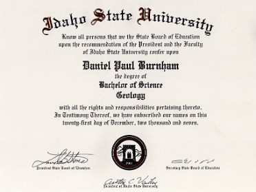 20071221b Burnham School College Dan Idaho State University Ye Olde Geology Sheepskin
