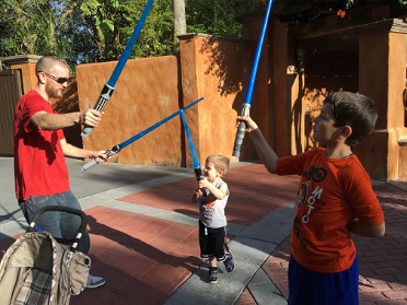 20160216f Bourland Burnham Campbell Trip Disney Hollywood Studios - Dueling Light Sabres Face Paint Tower of Terror Florida