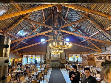 20230625y Burnham Trip Western US Grand Circle Tour Dinner Old Faithful Inn Yellowstone National Park Wyoming