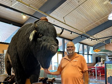 20230628w Burnham Trip Western US Grand Circle Tour Dinner Bison Encounter Canyon Lodge Yellowstone National Park Wyoming