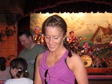 20120327a Boblenz Burnham Longo Mantey McMahan Trip Disney Epcot Biergarten Restaurant German Dancing Dinner Florida