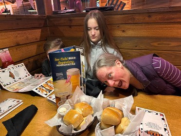 20241029b Bourland Burnham Campbell Trip Dinner Texas Roadhouse Michigan