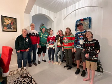 20241225a Burnham Campbell Szandzik Trip Holiday Christmas Dinner Ugly Sweater Contest Florida